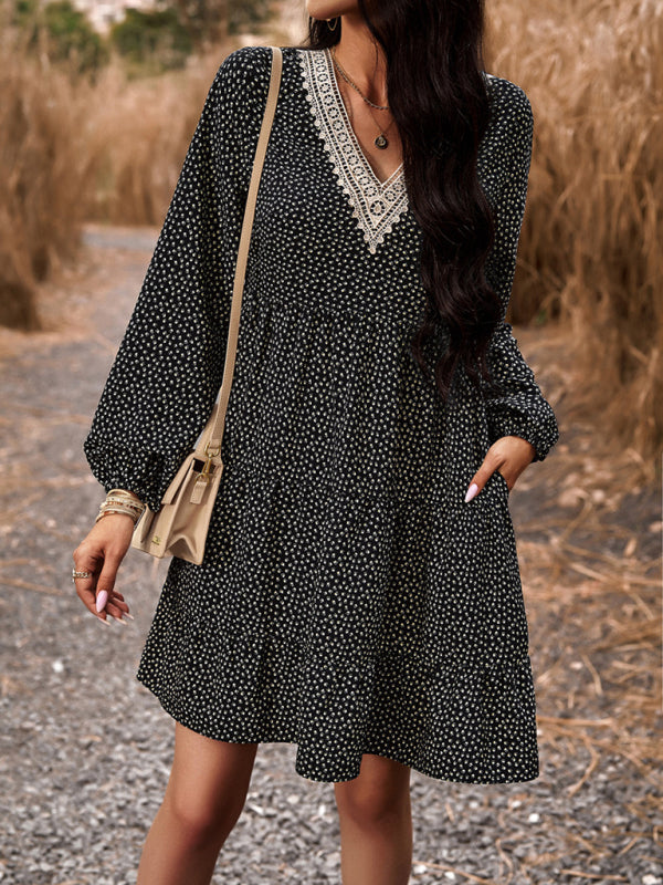 Blue Zone Planet | Floral Print Casual V-Neck Long-Sleeved Mini Dress BLUE ZONE PLANET