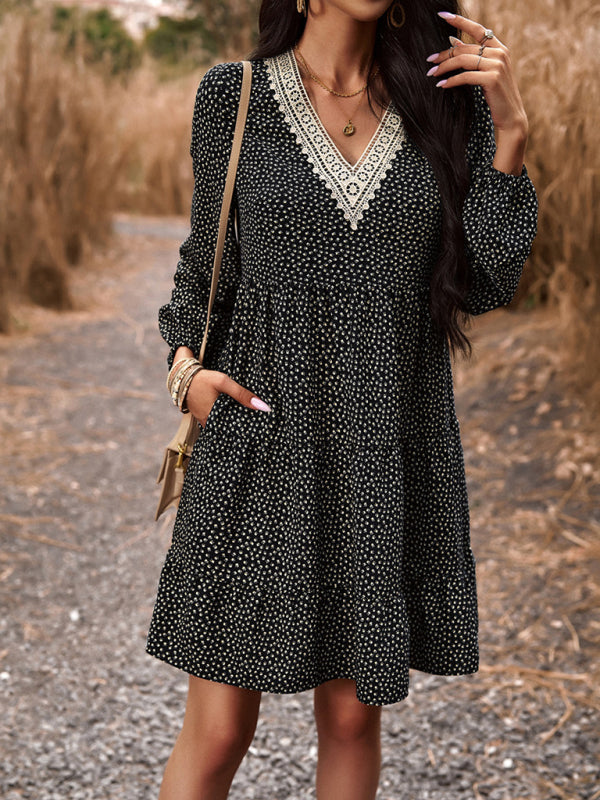 Blue Zone Planet | Floral Print Casual V-Neck Long-Sleeved Mini Dress BLUE ZONE PLANET