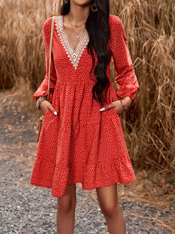 Blue Zone Planet | Floral Print Casual V-Neck Long-Sleeved Mini Dress BLUE ZONE PLANET