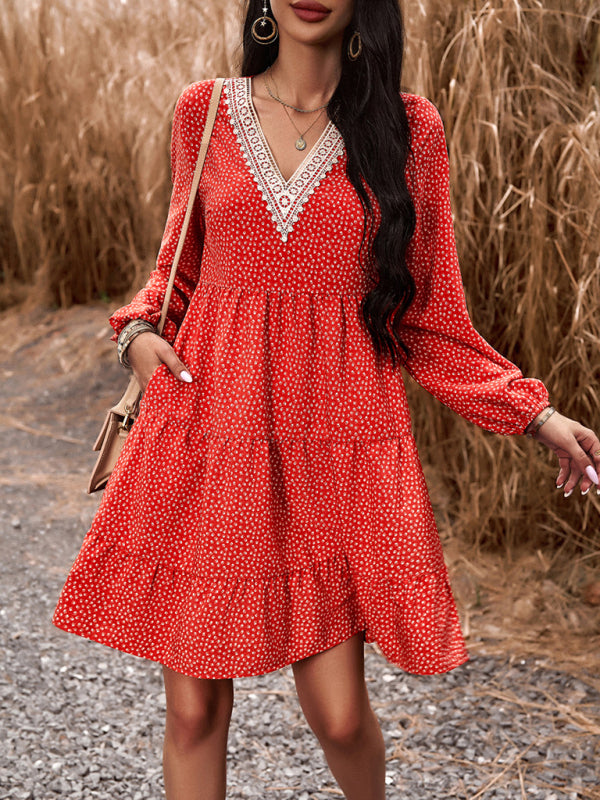 Blue Zone Planet | Floral Print Casual V-Neck Long-Sleeved Mini Dress BLUE ZONE PLANET
