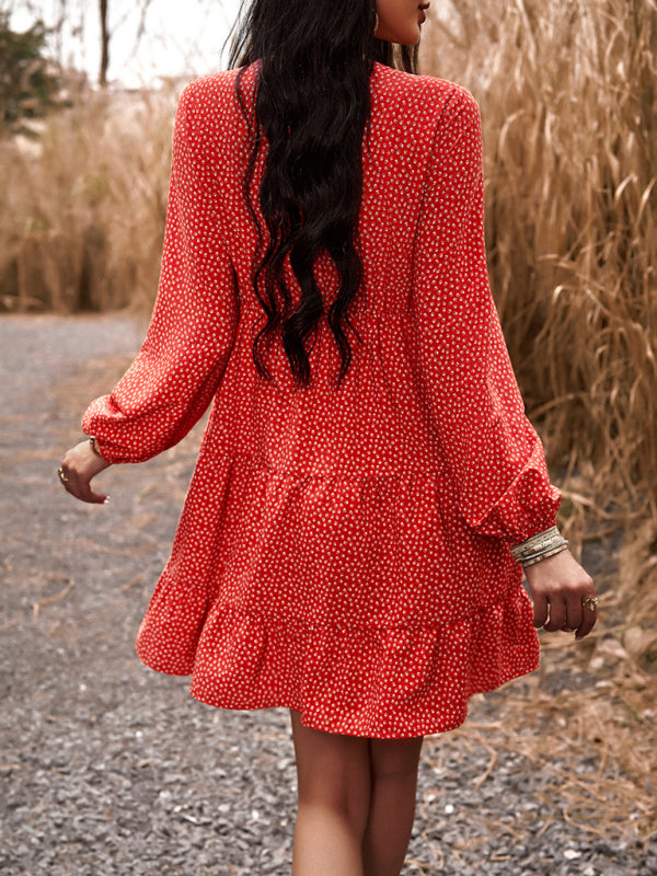 Blue Zone Planet | Floral Print Casual V-Neck Long-Sleeved Mini Dress BLUE ZONE PLANET
