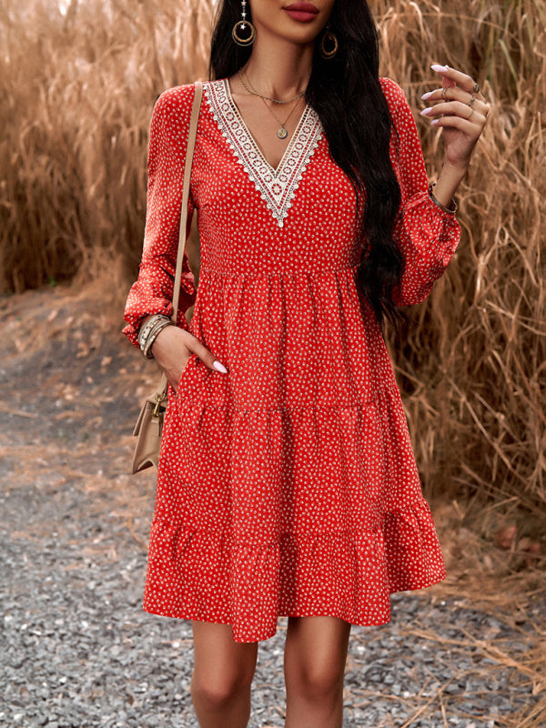 Blue Zone Planet | Floral Print Casual V-Neck Long-Sleeved Mini Dress BLUE ZONE PLANET