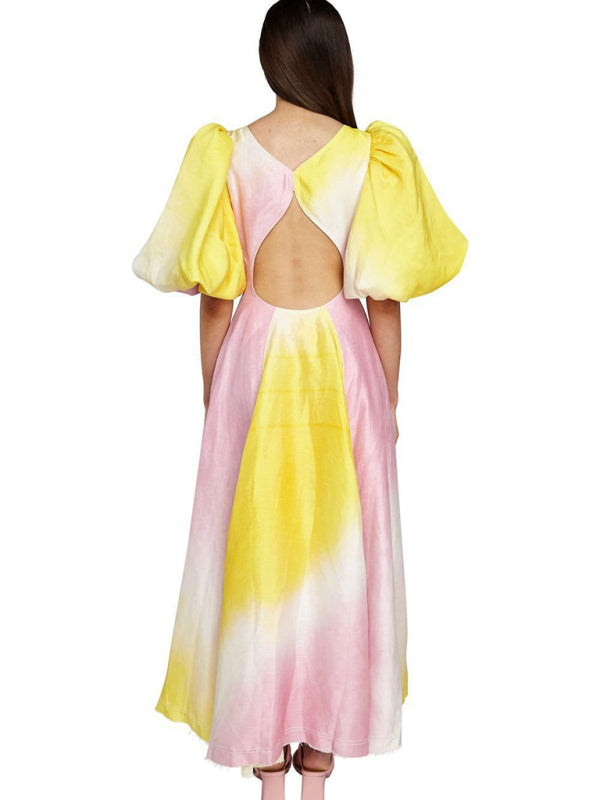 Blue Zone Planet | colorful V-neck lantern sleeve dress BLUE ZONE PLANET