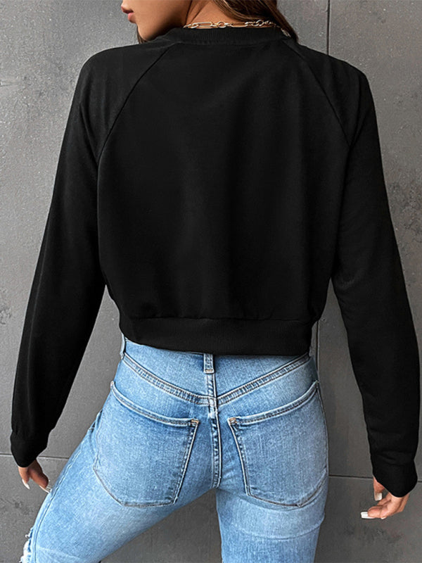 Valentine's Day Leopard Letters Love Print Short Long Sleeve Sweatshirt BLUE ZONE PLANET