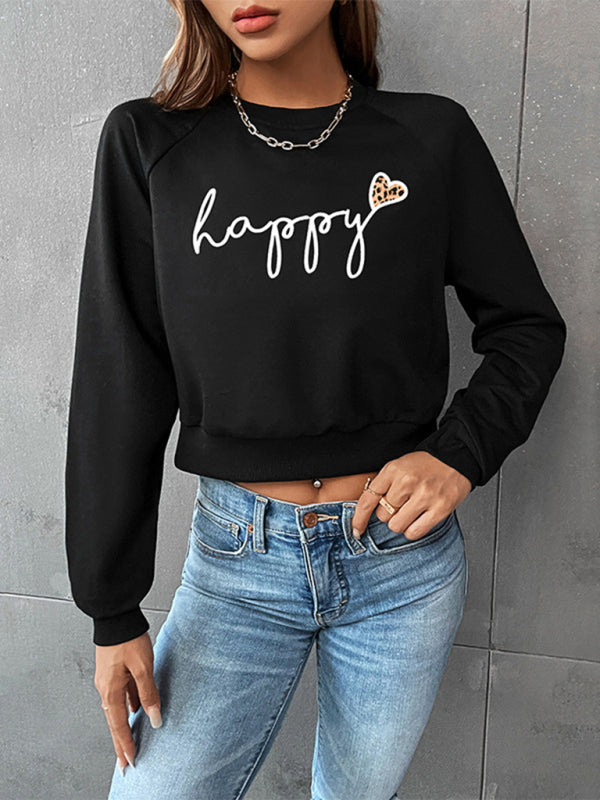 Valentine's Day Leopard Letters Love Print Short Long Sleeve Sweatshirt BLUE ZONE PLANET