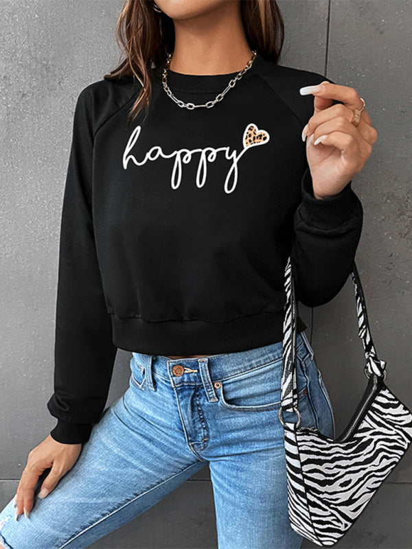 Valentine's Day Leopard Letters Love Print Short Long Sleeve Sweatshirt BLUE ZONE PLANET