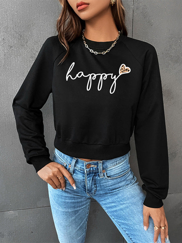 Valentine's Day Leopard Letters Love Print Short Long Sleeve Sweatshirt BLUE ZONE PLANET