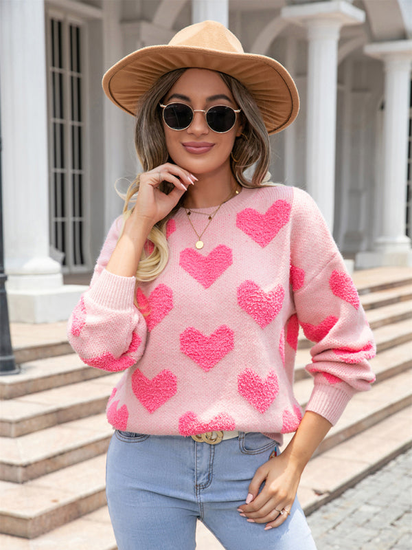 Big Heart Valentine's Round Neck Sweater kakaclo