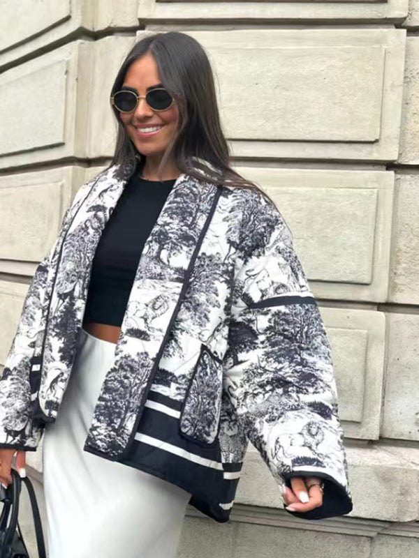 printed cotton-padded jacket with double pockets kakaclo