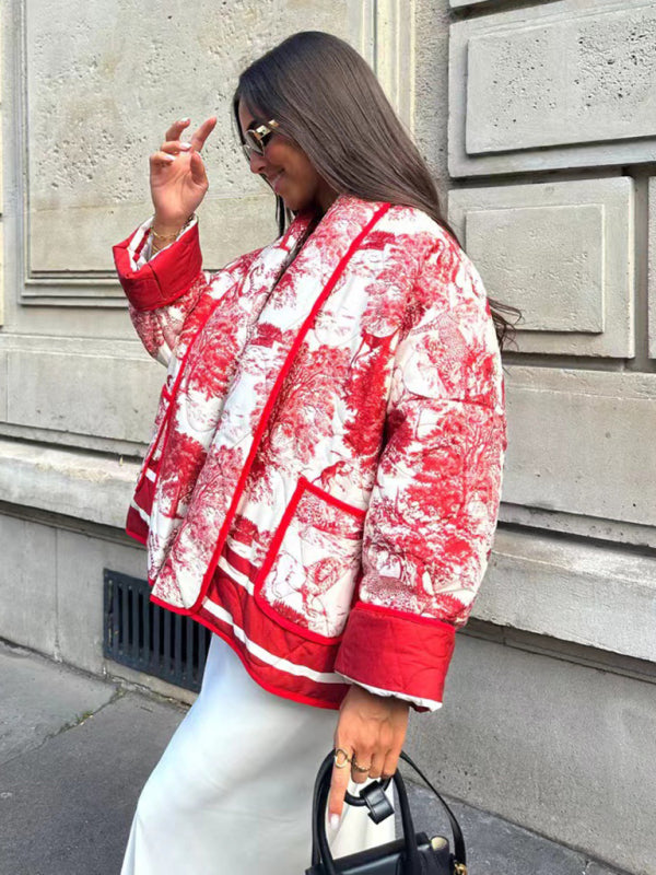 printed cotton-padded jacket with double pockets kakaclo