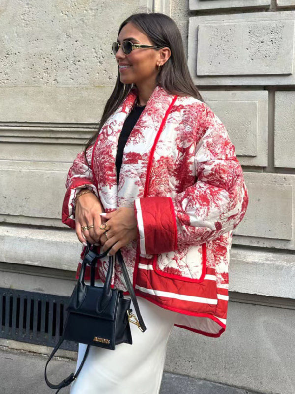 printed cotton-padded jacket with double pockets kakaclo