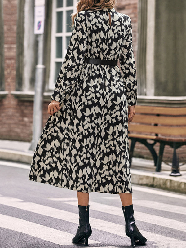 Blue Zone Planet | Elegant Long Sleeve Leopard Print Dress BLUE ZONE PLANET