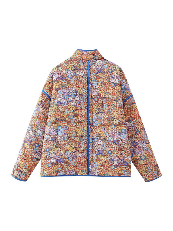 Flower print loose pocket quilted coat kakaclo