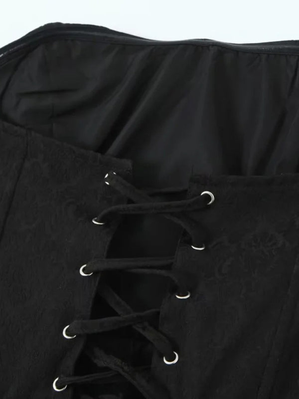 Blue Zone Planet | French palace style tight corset outer jacquard fishbone layered ruffled tube top BLUE ZONE PLANET