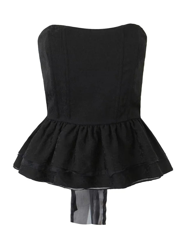 Blue Zone Planet | French palace style tight corset outer jacquard fishbone layered ruffled tube top BLUE ZONE PLANET