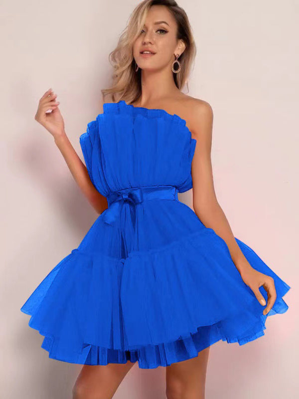New tube top style mesh temperament bow tutu skirt dress kakaclo