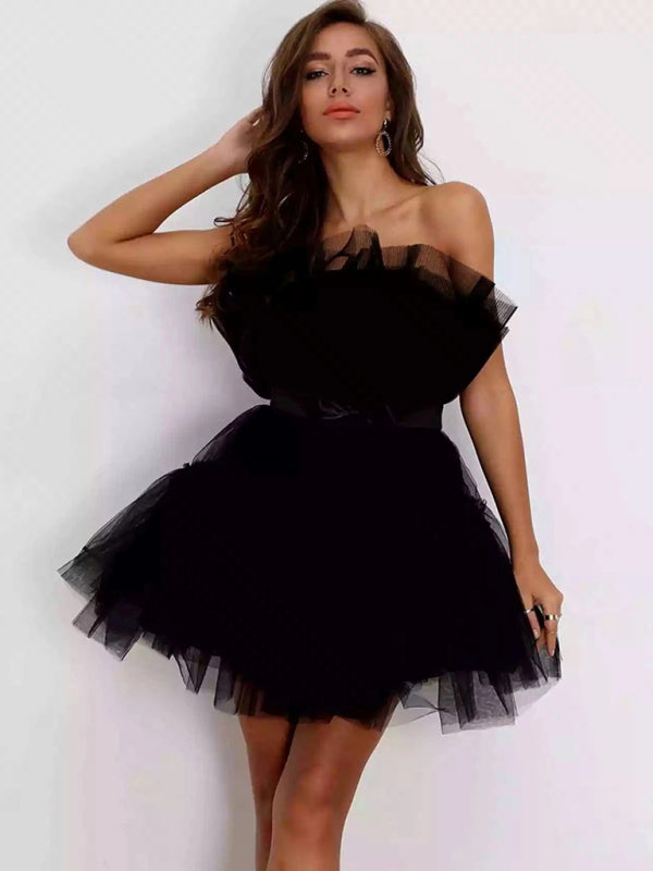 New tube top style mesh temperament bow tutu skirt dress kakaclo