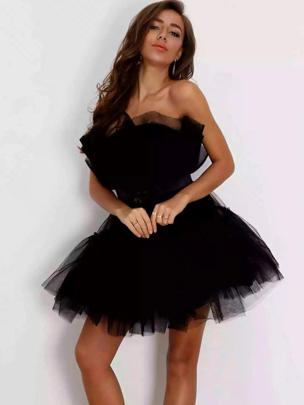 New tube top style mesh temperament bow tutu skirt dress kakaclo