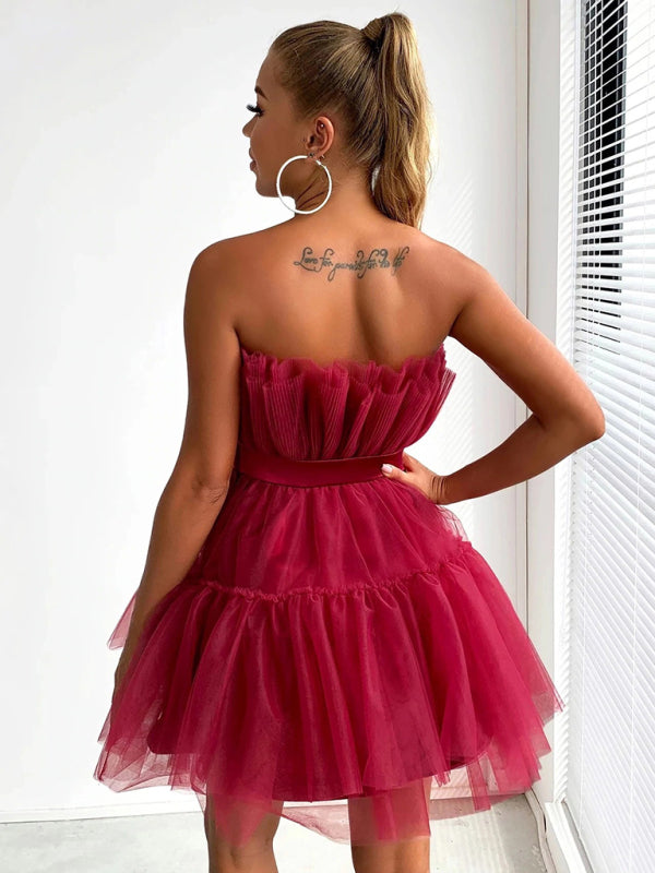 New tube top style mesh temperament bow tutu skirt dress kakaclo