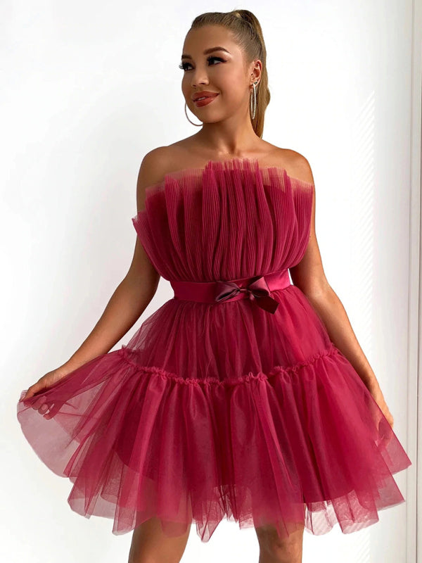 New tube top style mesh temperament bow tutu skirt dress kakaclo