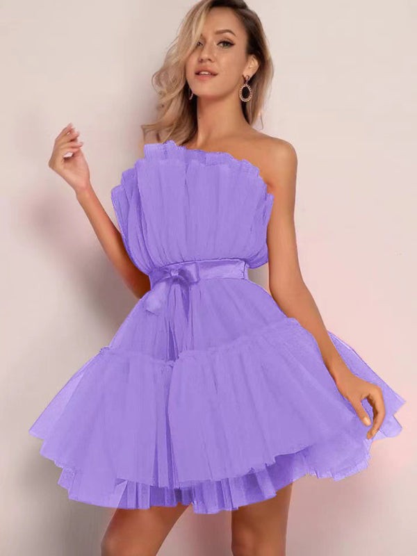 New tube top style mesh temperament bow tutu skirt dress kakaclo