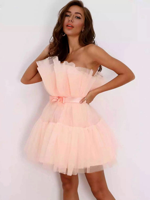 New tube top style mesh temperament bow tutu skirt dress kakaclo
