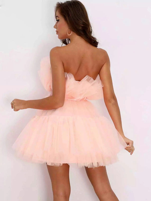 New tube top style mesh temperament bow tutu skirt dress kakaclo