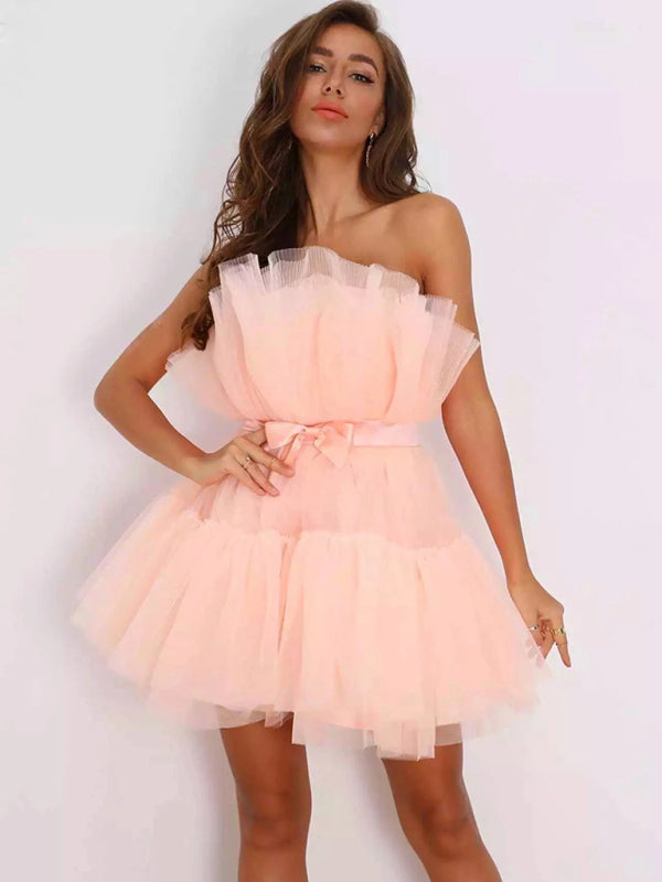 New tube top style mesh temperament bow tutu skirt dress kakaclo
