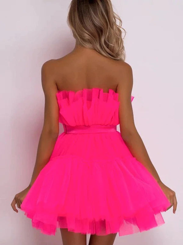 New tube top style mesh temperament bow tutu skirt dress kakaclo