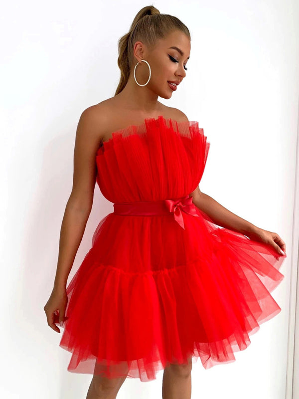 New tube top style mesh temperament bow tutu skirt dress kakaclo