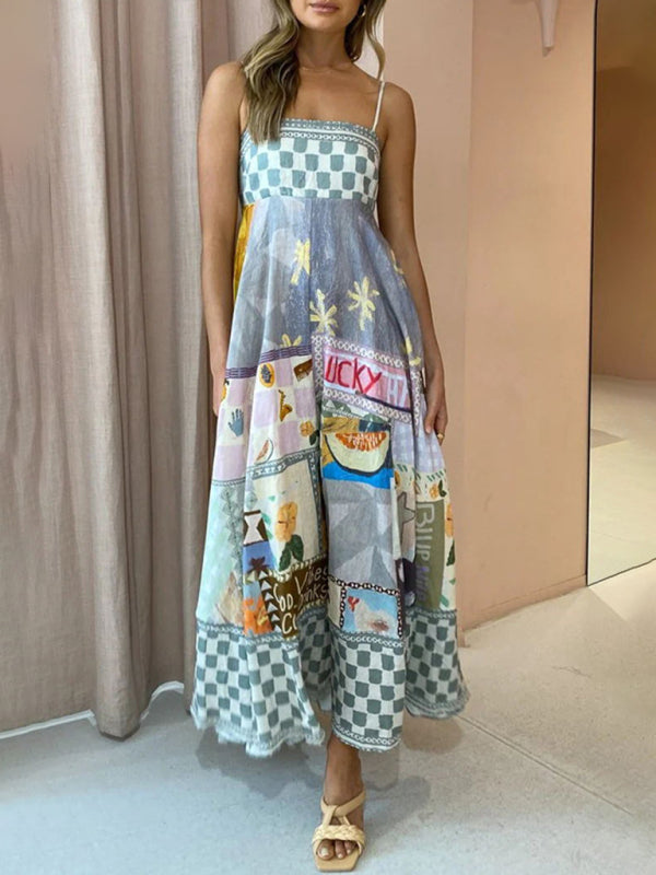 Blue Zone Planet | Zoe's Printed Swing Slip Maxi Dress BLUE ZONE PLANET