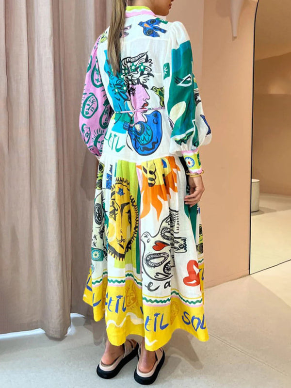 Blue Zone Planet | Ladies Print Positioning Cardigan Swing Long Sleeve Dress BLUE ZONE PLANET