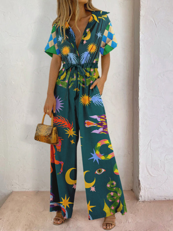 street style printed cotton trousers jumpsuit high waist pants kakaclo