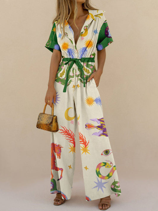 street style printed cotton trousers jumpsuit high waist pants kakaclo