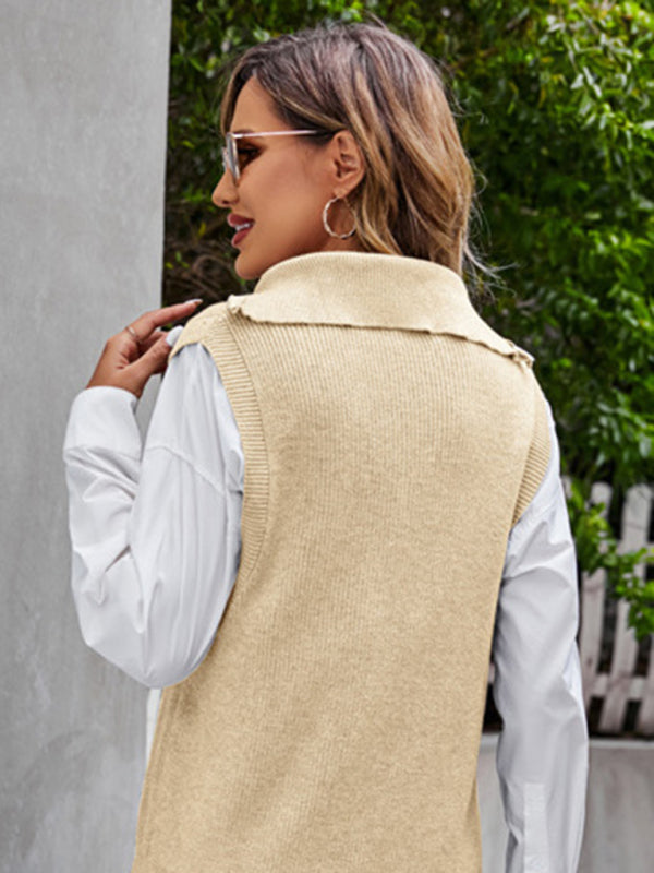 Blue Zone Planet | Premium gray V-neck sweater vest design sleeveless waistcoat top loose pullover vest kakaclo