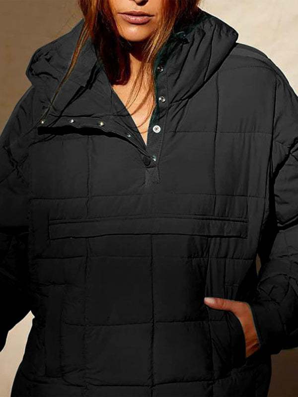 Blue Zone Planet | Solid Color Hooded Cotton Foldable Padded Pullover Pocket Long Sleeve Jacket BLUE ZONE PLANET