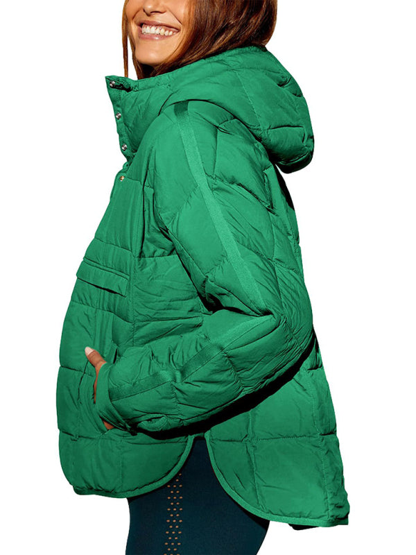 Blue Zone Planet | Solid Color Hooded Cotton Foldable Padded Pullover Pocket Long Sleeve Jacket BLUE ZONE PLANET