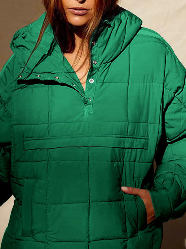 Blue Zone Planet | Solid Color Hooded Cotton Foldable Padded Pullover Pocket Long Sleeve Jacket BLUE ZONE PLANET