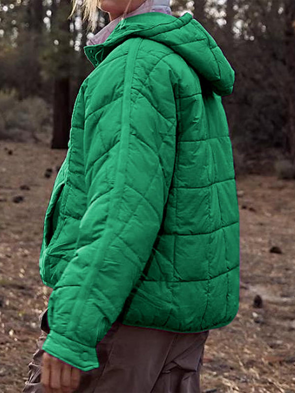 Blue Zone Planet | Solid Color Hooded Cotton Foldable Padded Pullover Pocket Long Sleeve Jacket BLUE ZONE PLANET