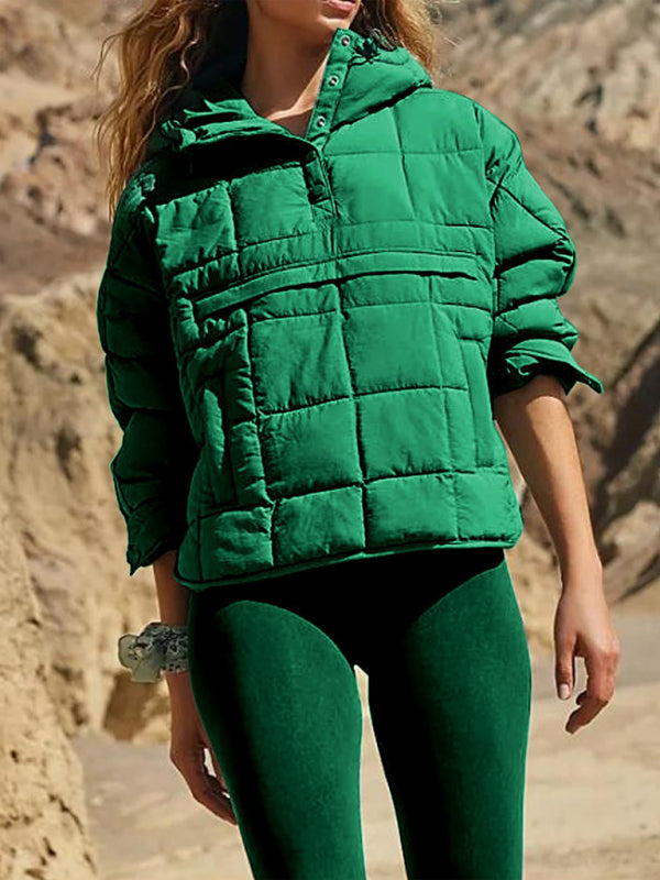 Blue Zone Planet | Solid Color Hooded Cotton Foldable Padded Pullover Pocket Long Sleeve Jacket BLUE ZONE PLANET