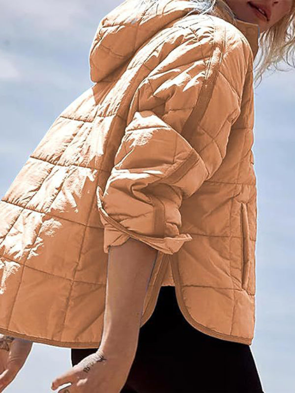 Blue Zone Planet | Solid Color Hooded Cotton Foldable Padded Pullover Pocket Long Sleeve Jacket BLUE ZONE PLANET