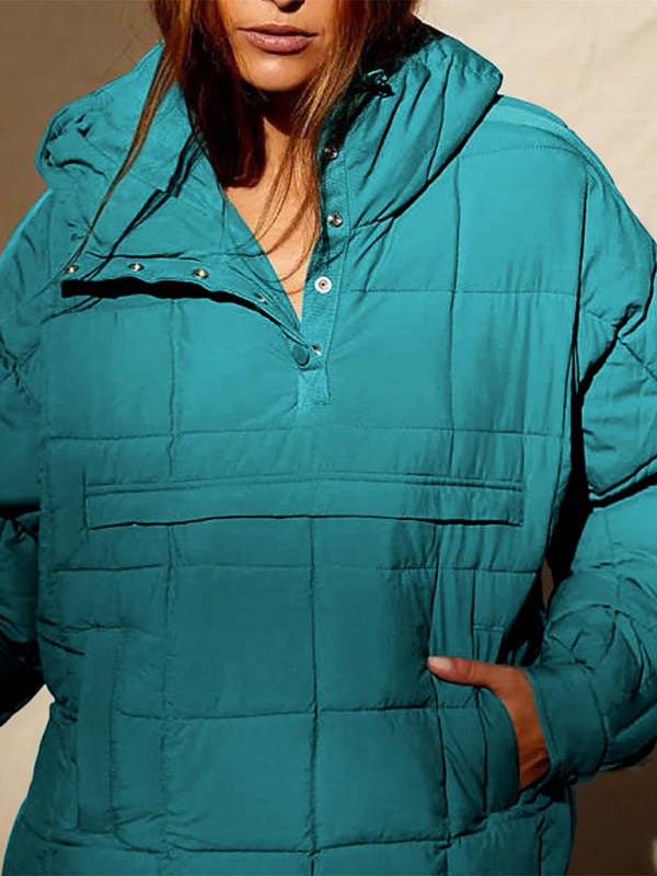 Blue Zone Planet | Solid Color Hooded Cotton Foldable Padded Pullover Pocket Long Sleeve Jacket BLUE ZONE PLANET