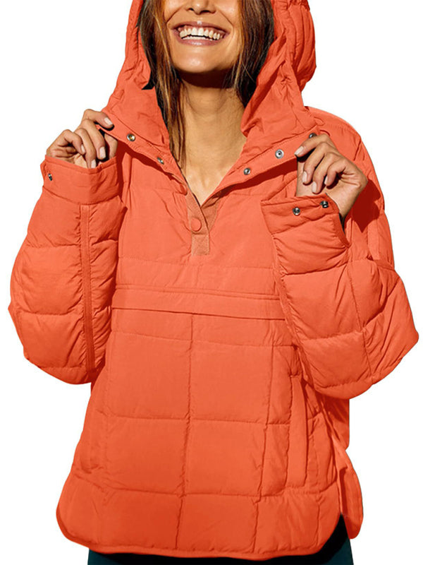 Blue Zone Planet | Solid Color Hooded Cotton Foldable Padded Pullover Pocket Long Sleeve Jacket BLUE ZONE PLANET