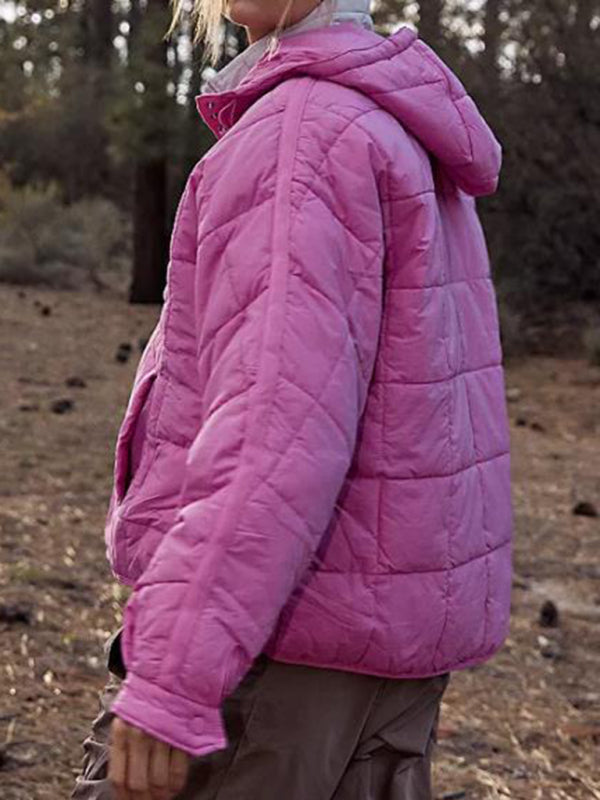 Blue Zone Planet | Solid Color Hooded Cotton Foldable Padded Pullover Pocket Long Sleeve Jacket BLUE ZONE PLANET