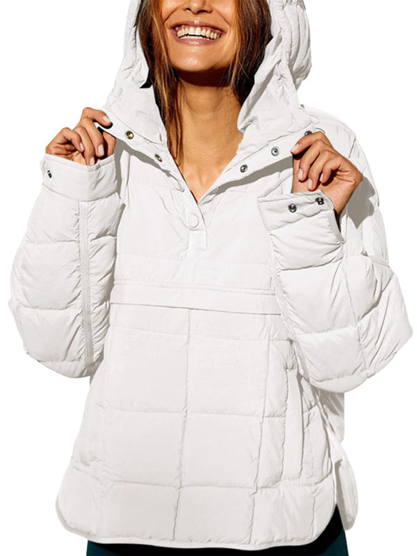 Blue Zone Planet | Solid Color Hooded Cotton Foldable Padded Pullover Pocket Long Sleeve Jacket BLUE ZONE PLANET