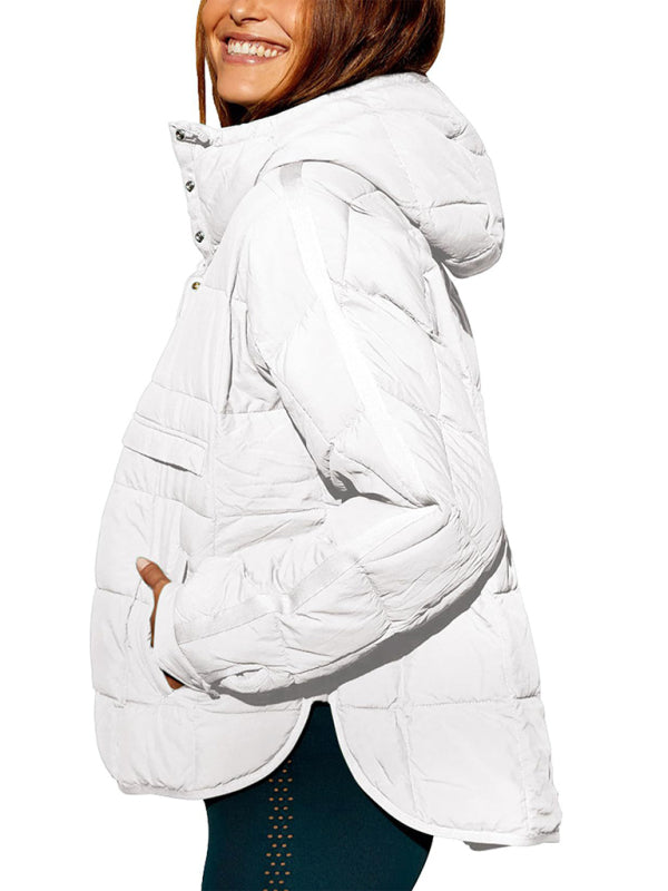 Blue Zone Planet | Solid Color Hooded Cotton Foldable Padded Pullover Pocket Long Sleeve Jacket BLUE ZONE PLANET
