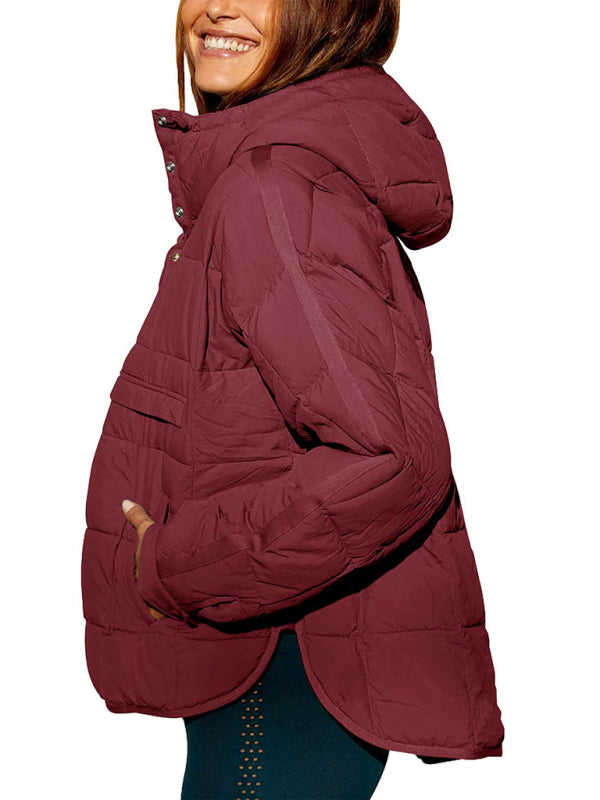 Blue Zone Planet | Solid Color Hooded Cotton Foldable Padded Pullover Pocket Long Sleeve Jacket BLUE ZONE PLANET