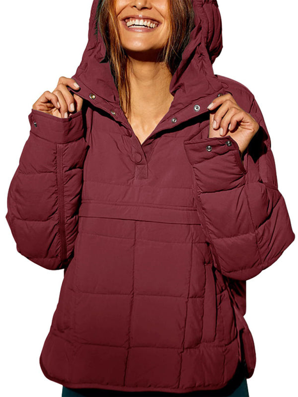 Blue Zone Planet | Solid Color Hooded Cotton Foldable Padded Pullover Pocket Long Sleeve Jacket BLUE ZONE PLANET