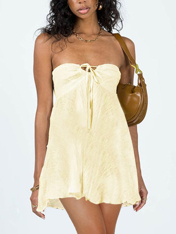 Fashion Tube Top Backless Solid Color High Waist Dress kakaclo