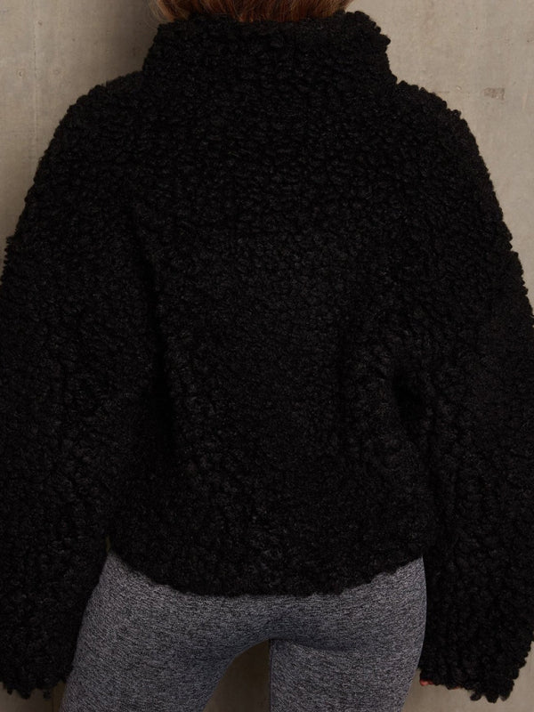 Plush Cardigan Cropped Jacket Sherpa Wool Coat kakaclo